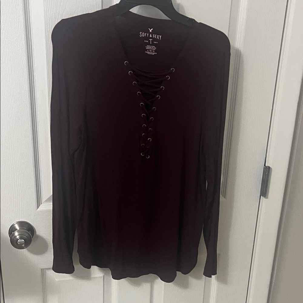 Aeropostale Eggplant Lace-Up Blouse